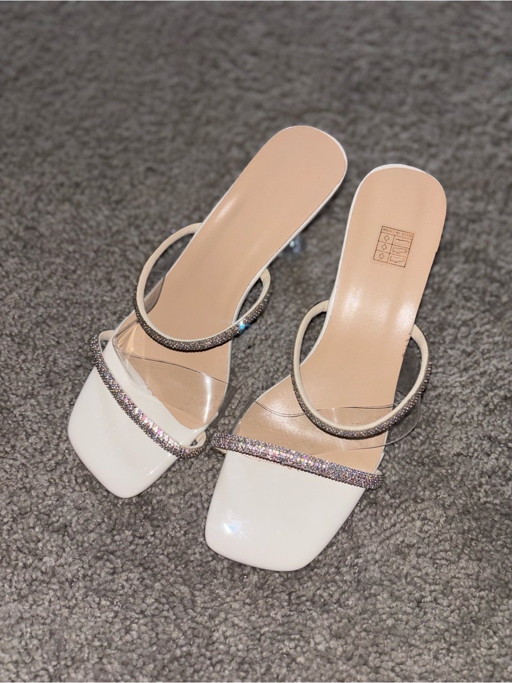 Fashion Nova White Jeweled Strap High Heel Sandals
